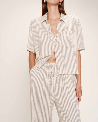 Pantalon raye en lin ecru Raven