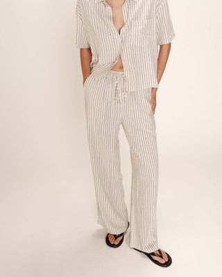 Pantalon raye en lin ecru Raven