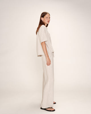 Pantalon raye en lin ecru Raven