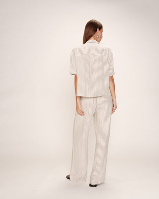 Pantalon raye en lin ecru Raven