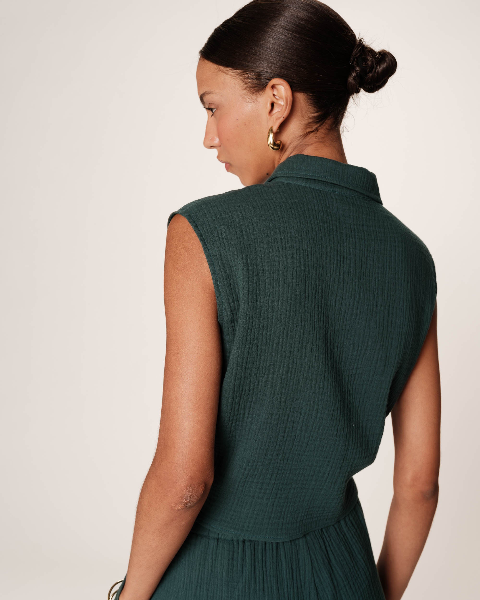 Knotted cotton shirt emeraude Reglisse_13114