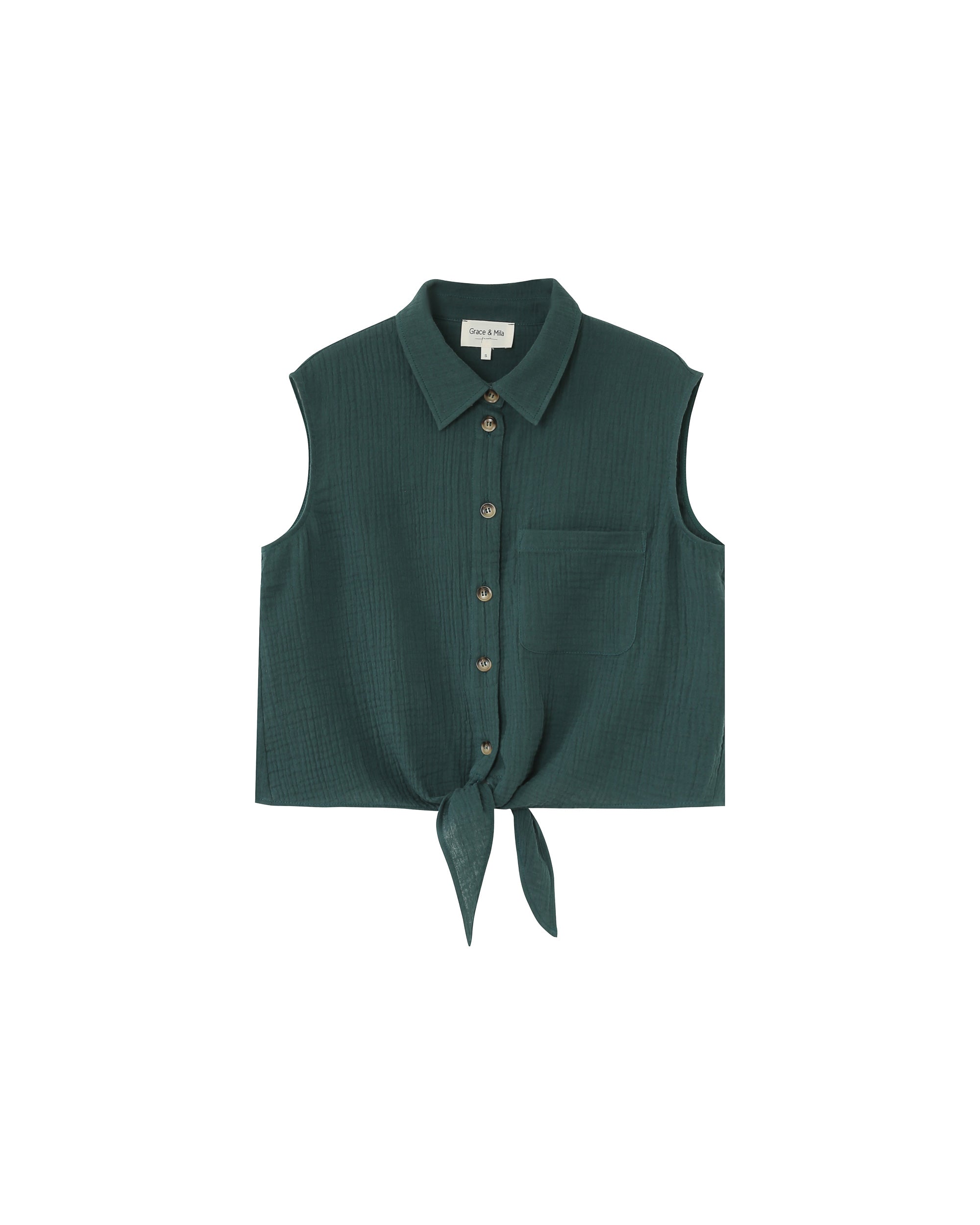 Knotted cotton shirt emeraude Reglisse_13114