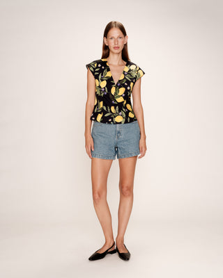 Lemon print blouse black Remy