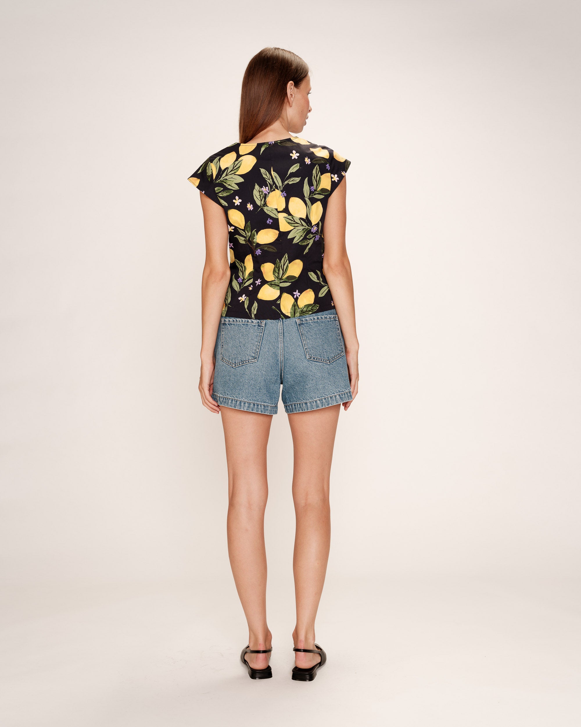 Lemon print blouse black Remy