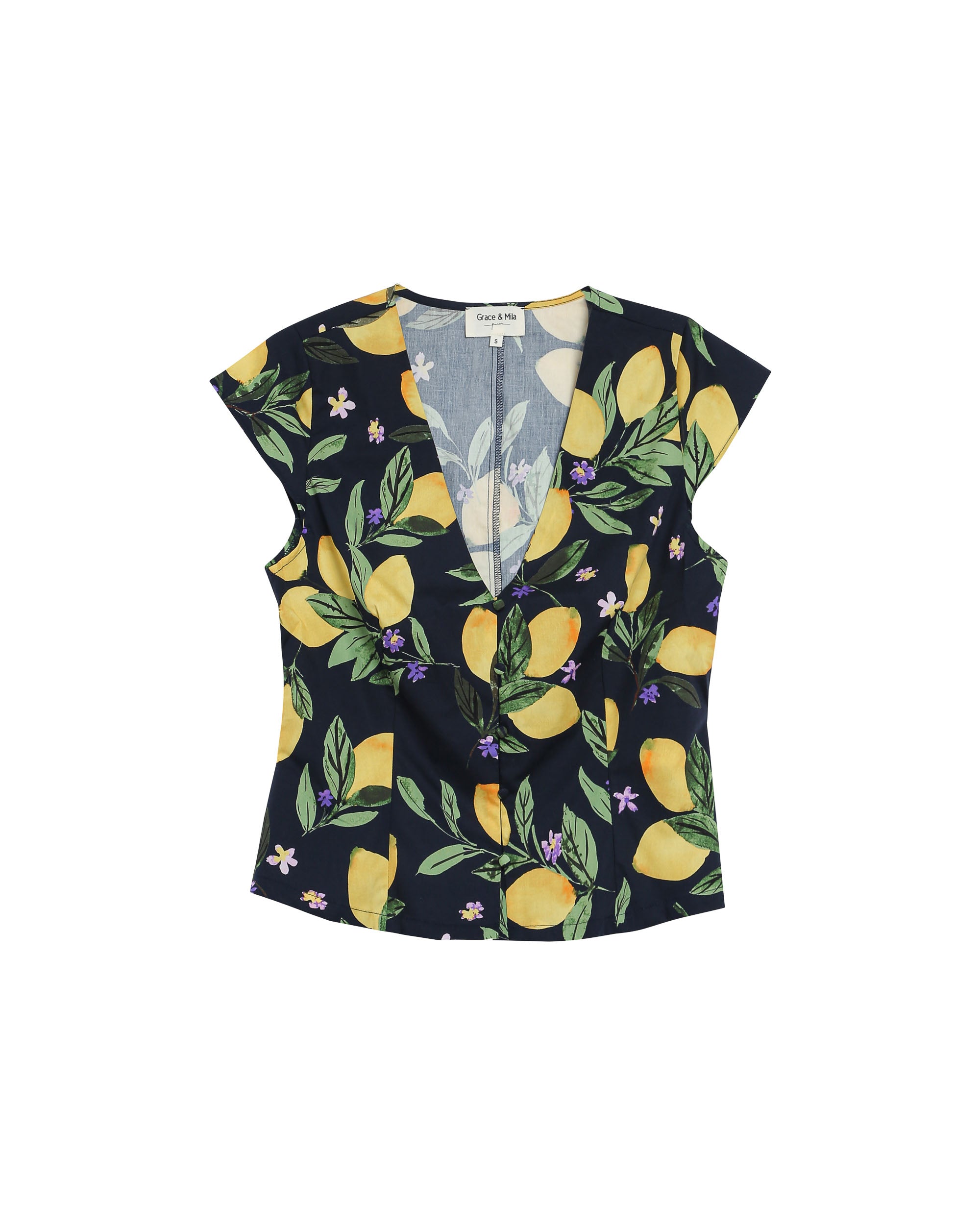 Lemon print blouse black Remy