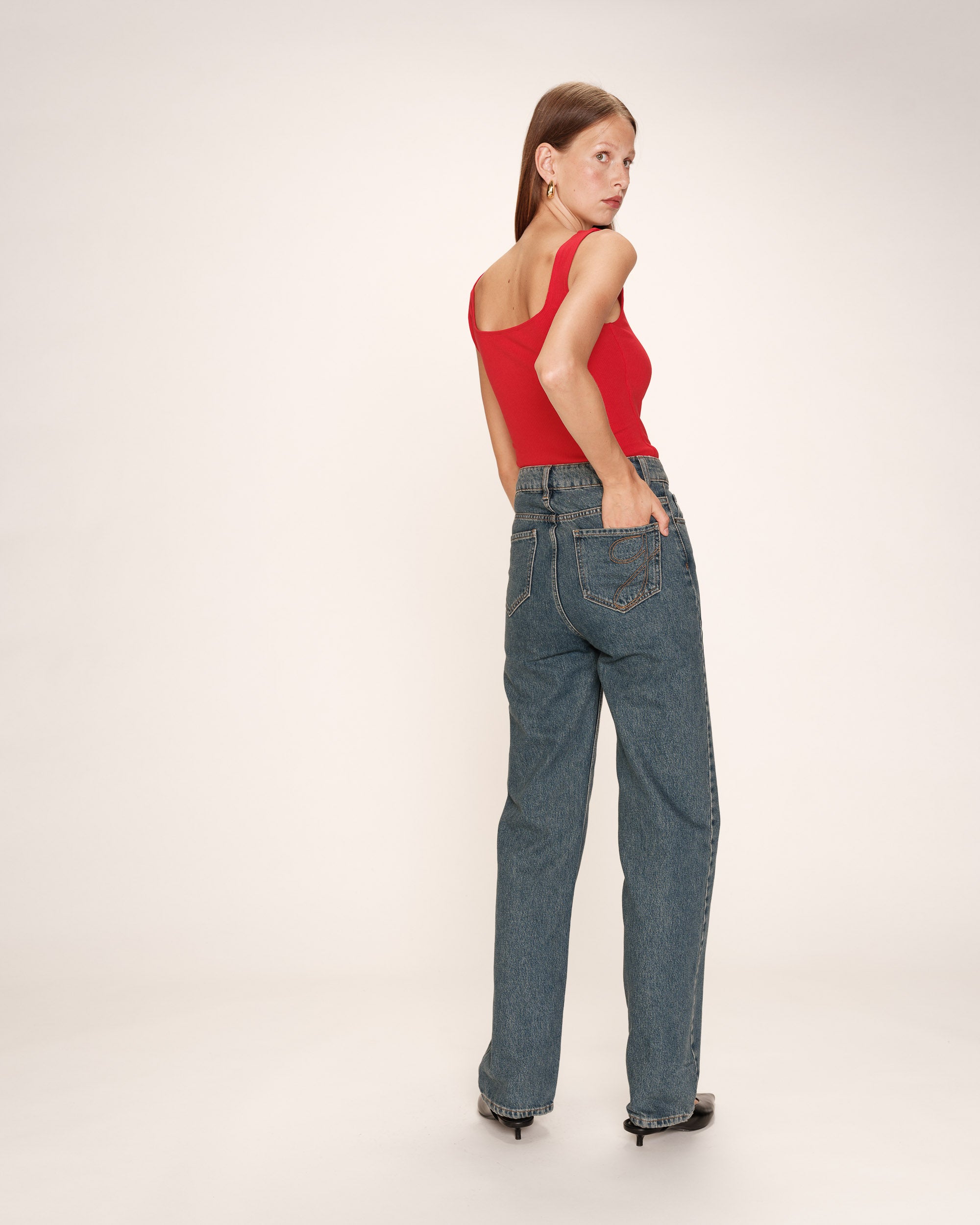 Debardeur a encolure carree rouge Rena