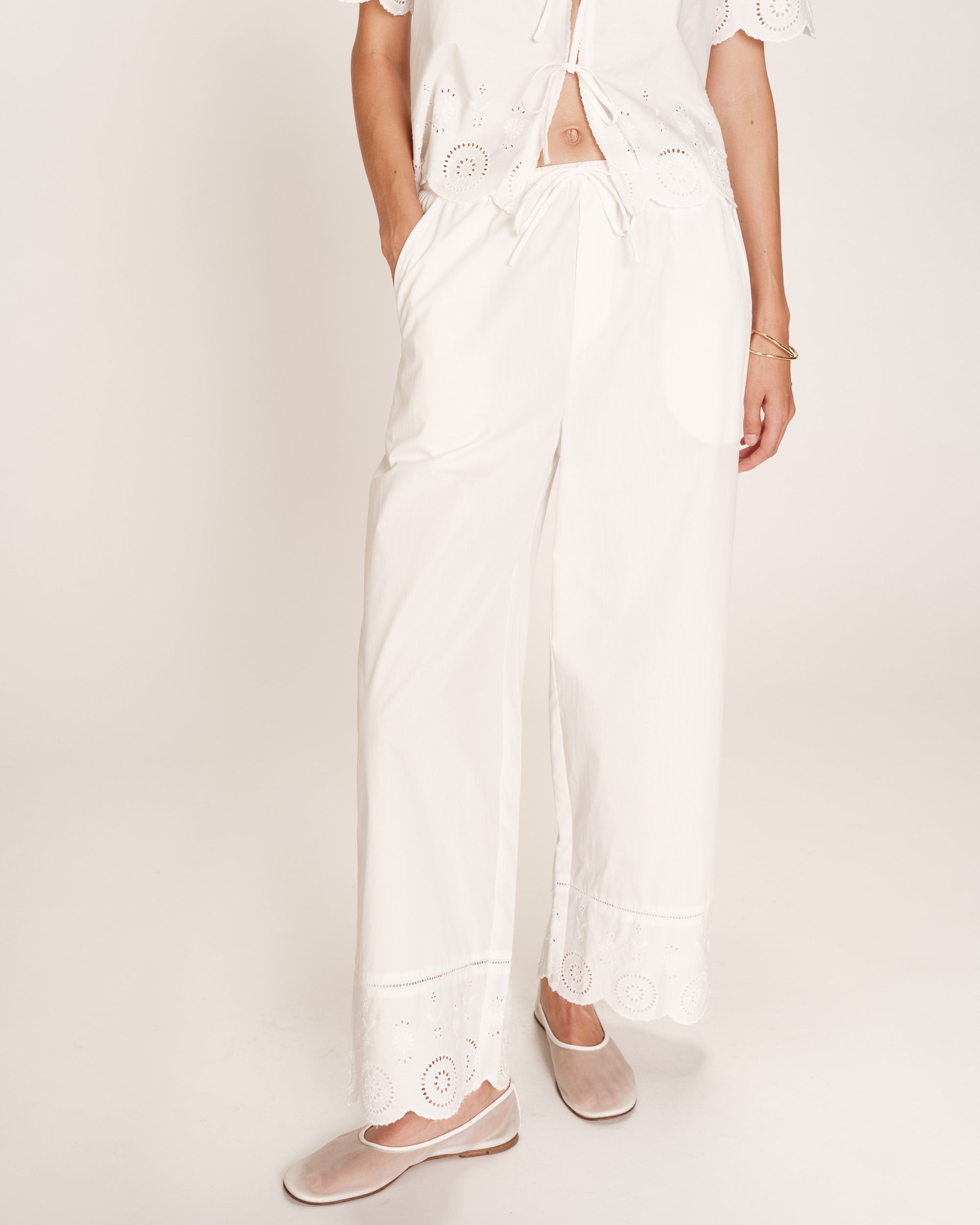Eyelet embroidered trousers ecru Renoir_12928