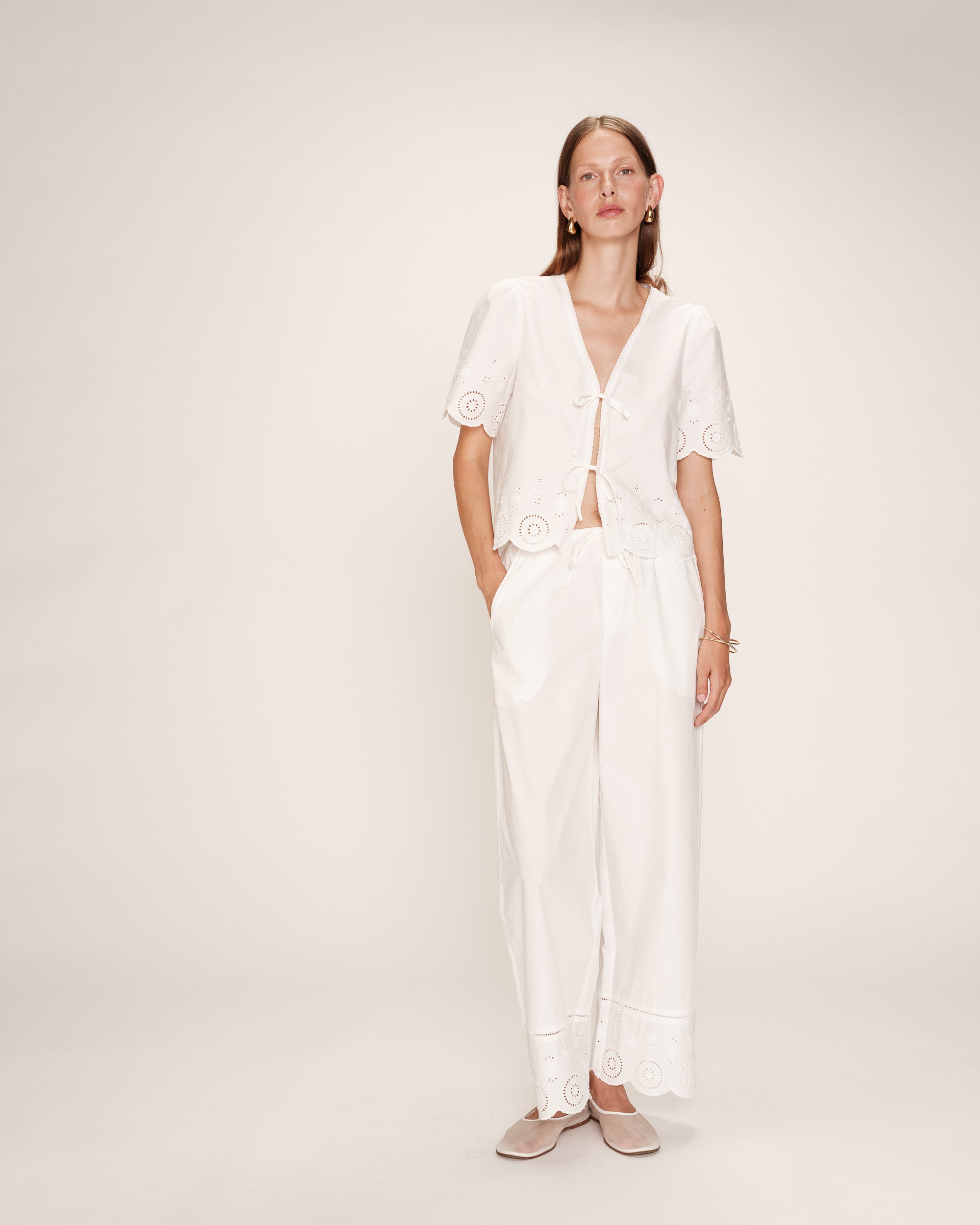 Eyelet embroidered trousers ecru Renoir_12928
