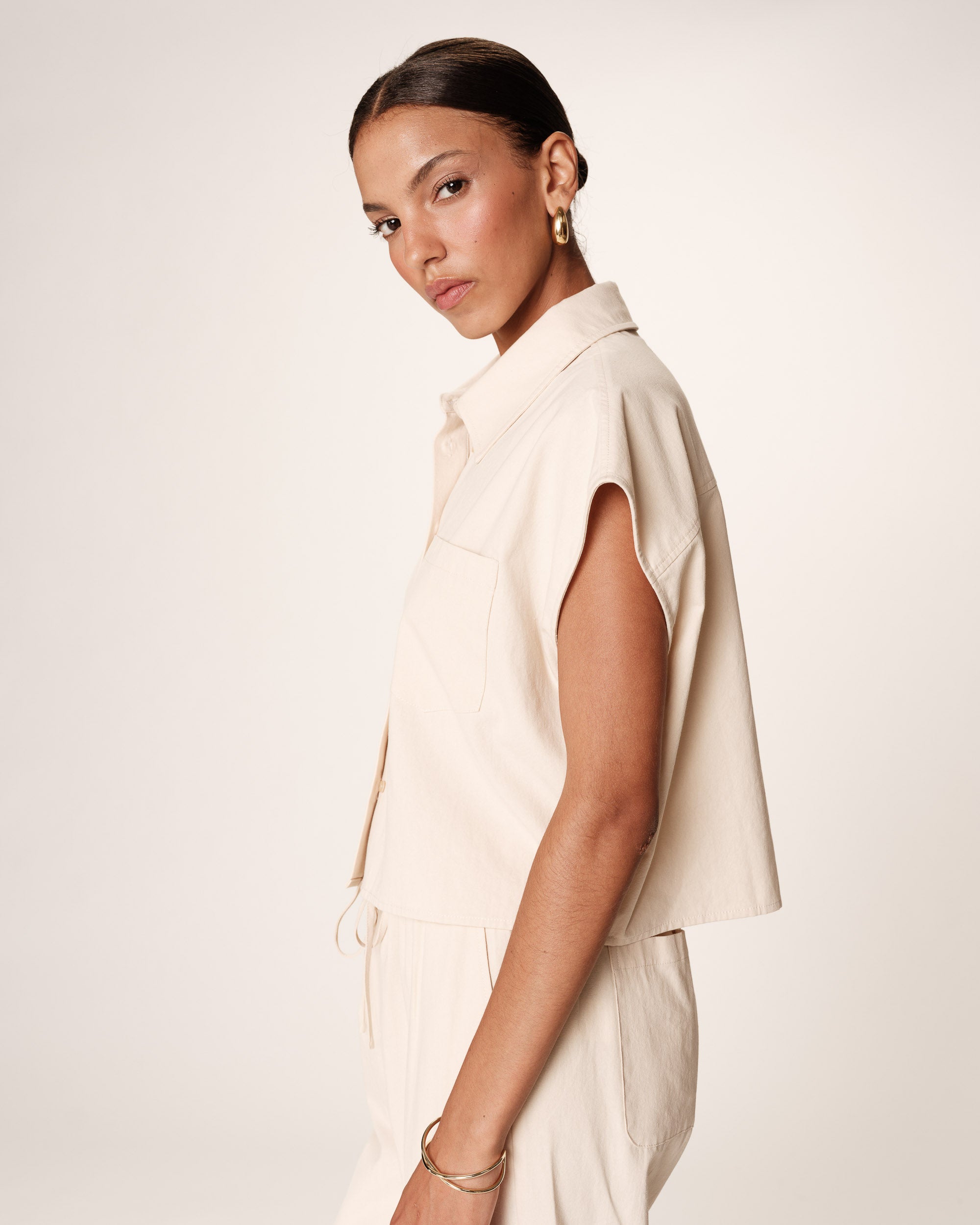 Short cotton shirt beige Rise_13228