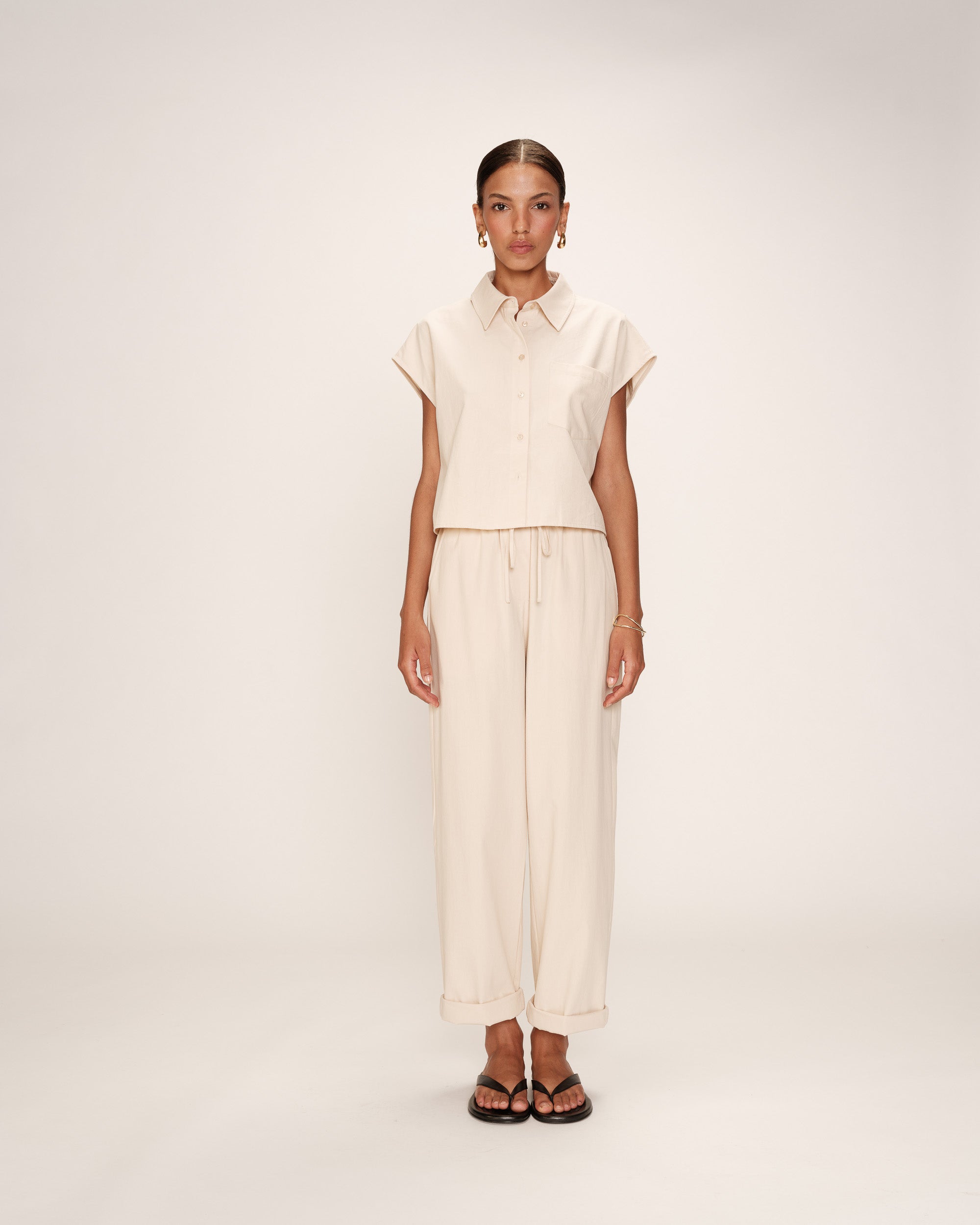 Short cotton shirt beige Rise_13228