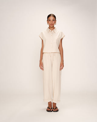 Short cotton shirt beige Rise_13228