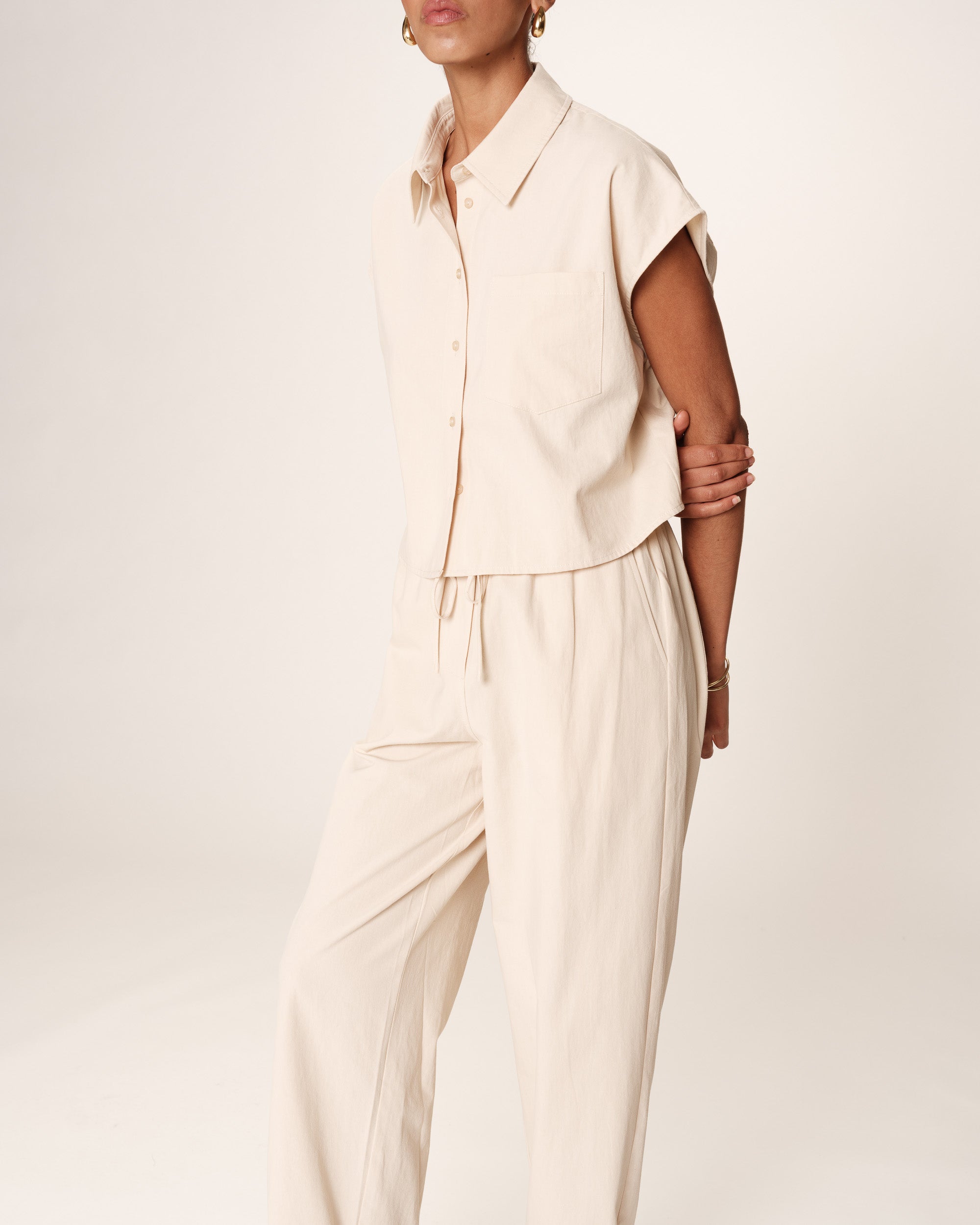Short cotton shirt beige Rise_13228