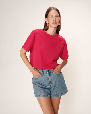 T-shirt court en coton cerise Rodin