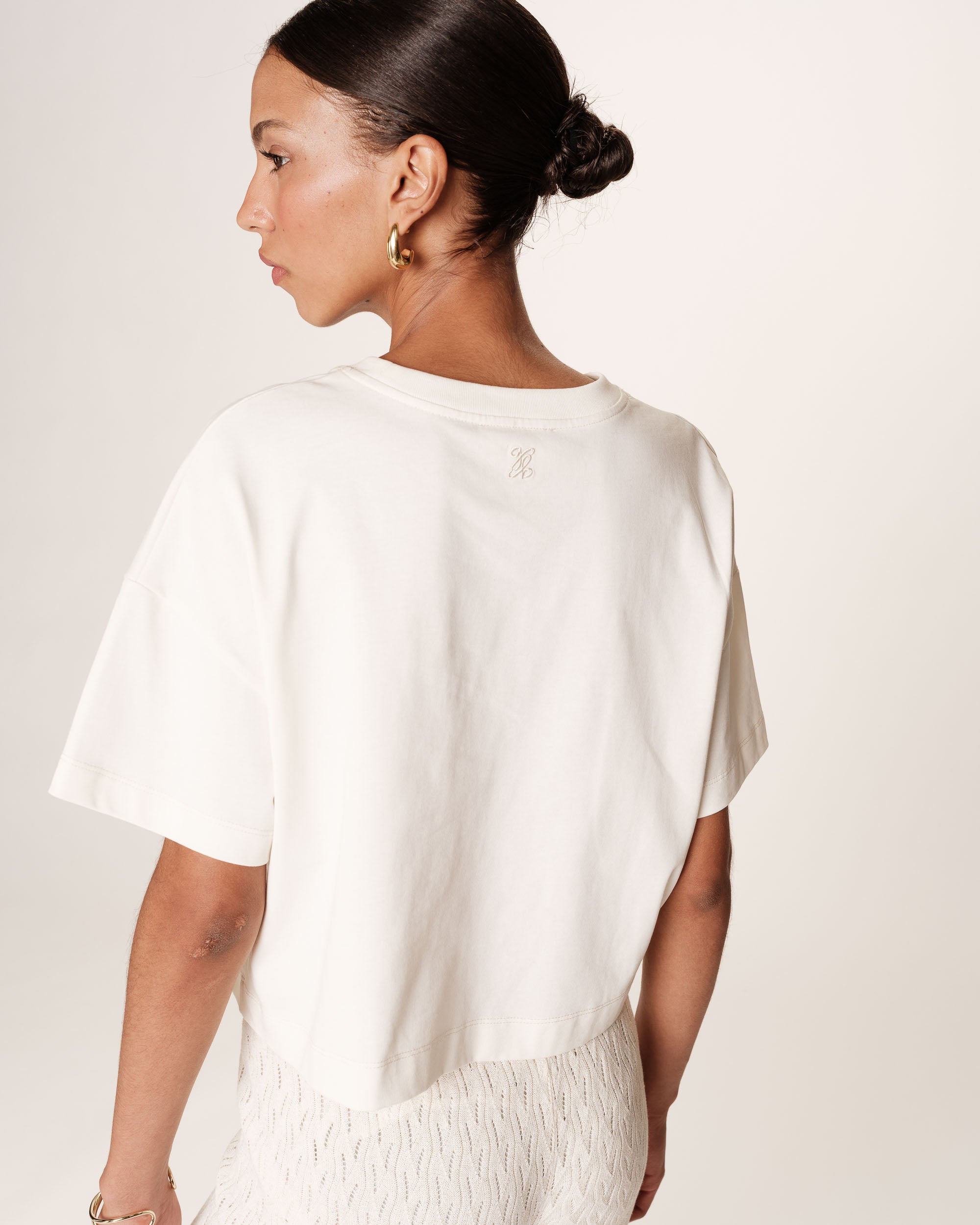 T-shirt court en coton ecru Rodin