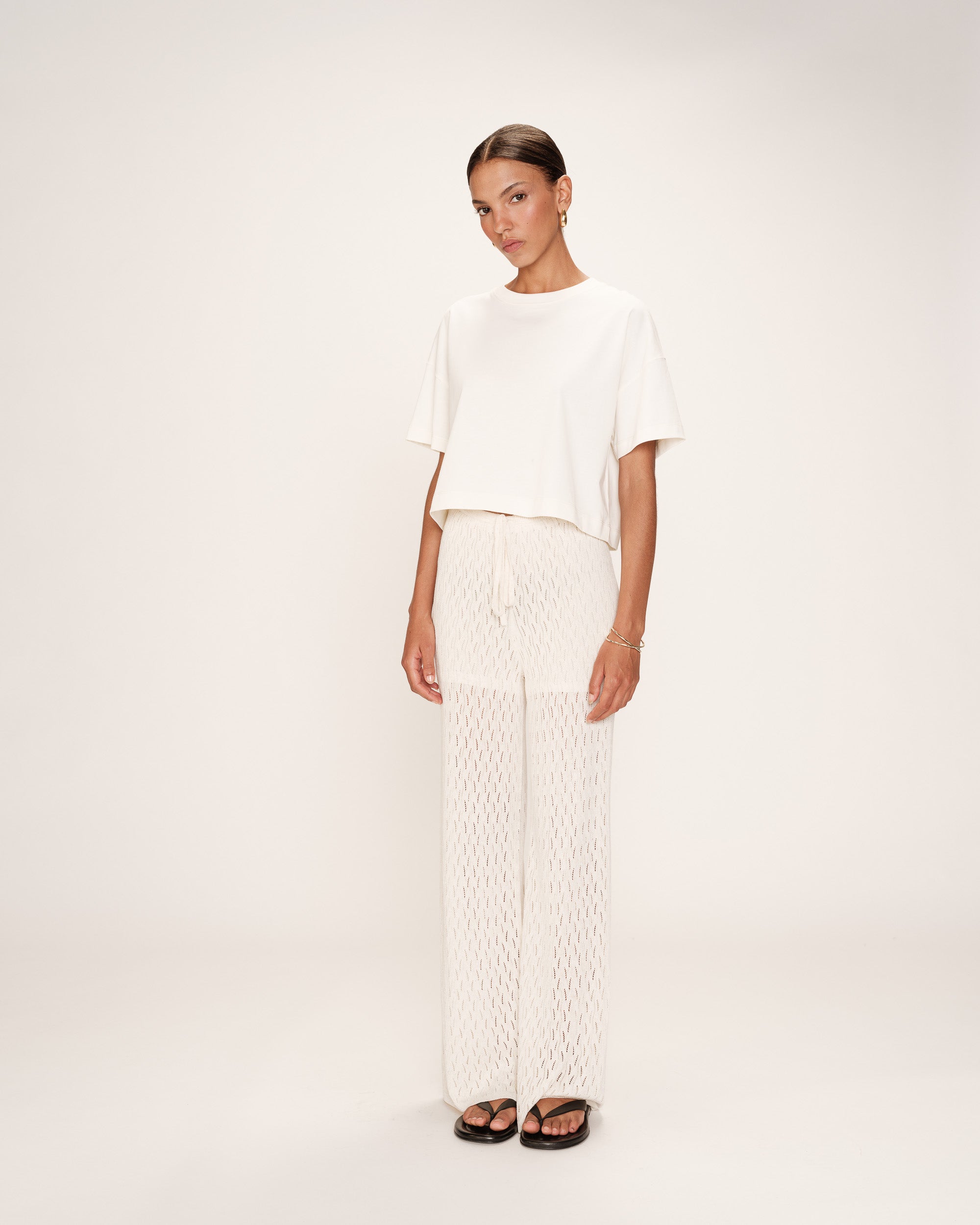 T-shirt court en coton ecru Rodin