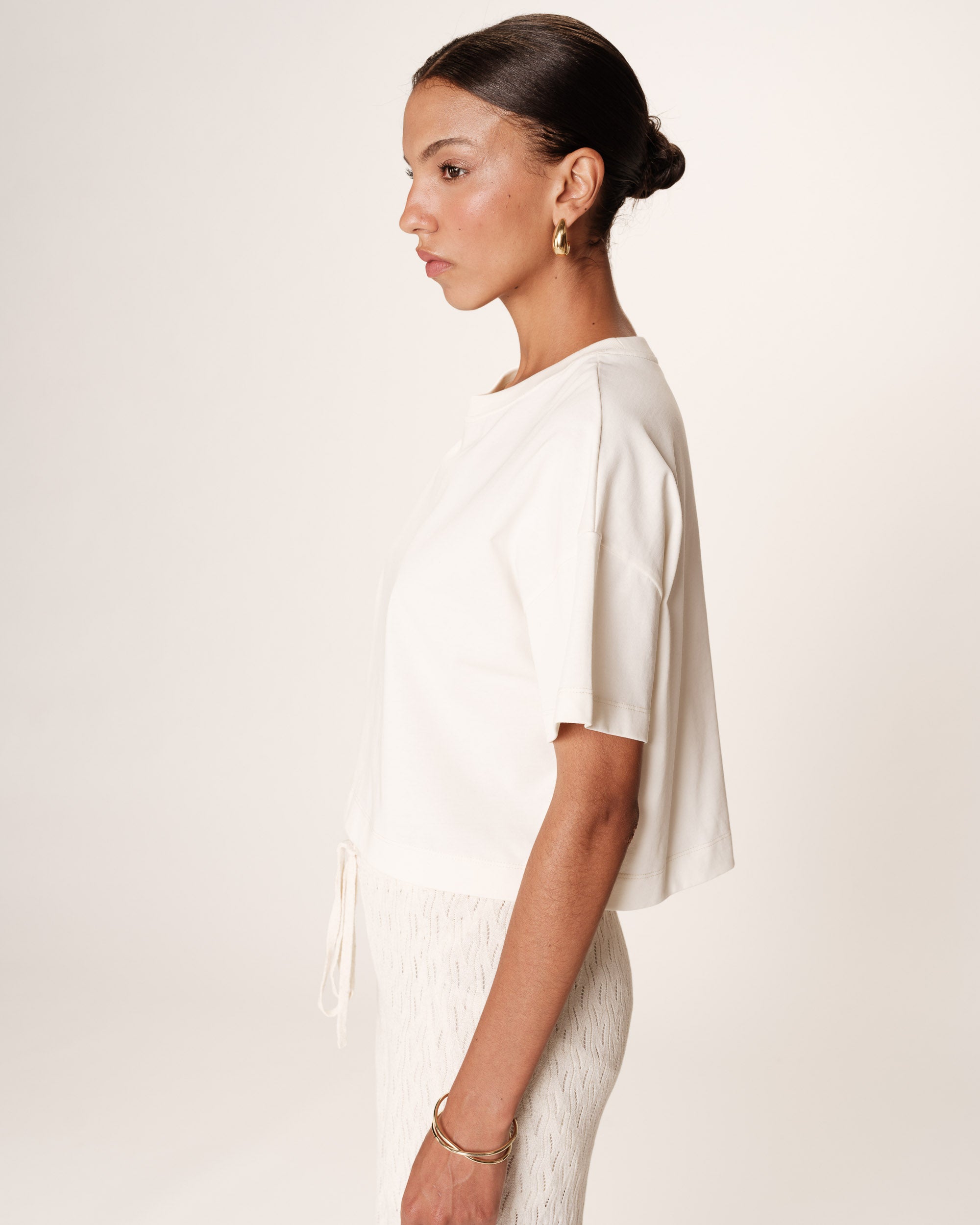 T-shirt court en coton ecru Rodin