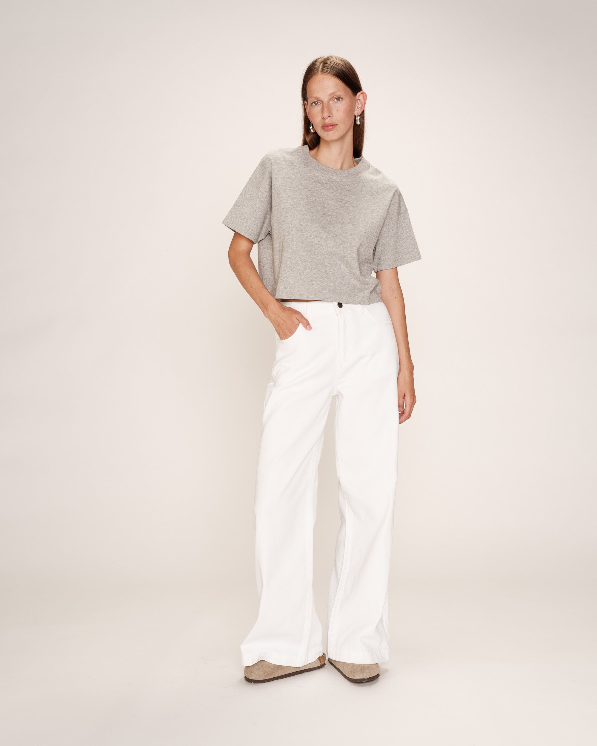 T-shirt court en coton gris Rodin