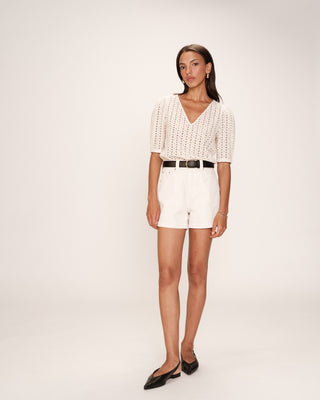 Top en broderie anglaise ecru Romeo