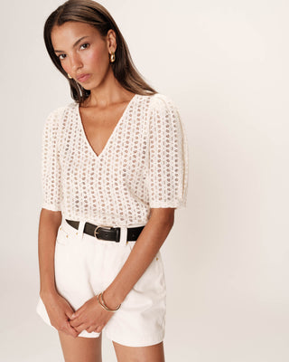 Top en broderie anglaise ecru Romeo