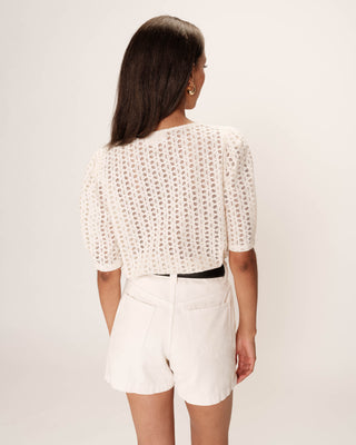 Top en broderie anglaise ecru Romeo