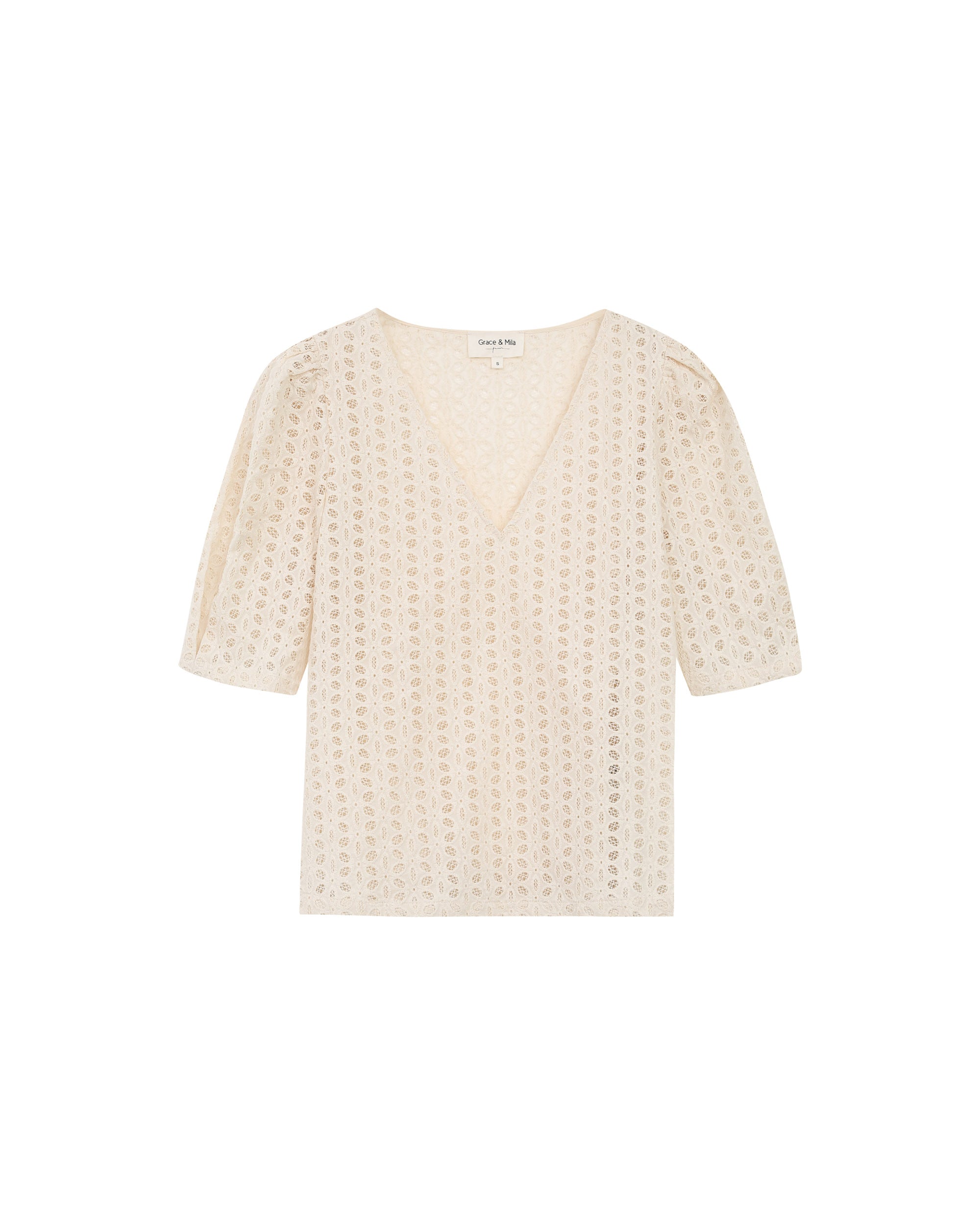 Top en broderie anglaise ecru Romeo