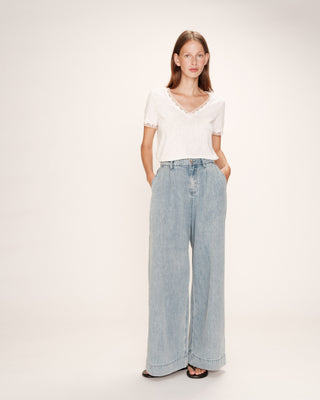 Top col v en dentelle ecru Rome