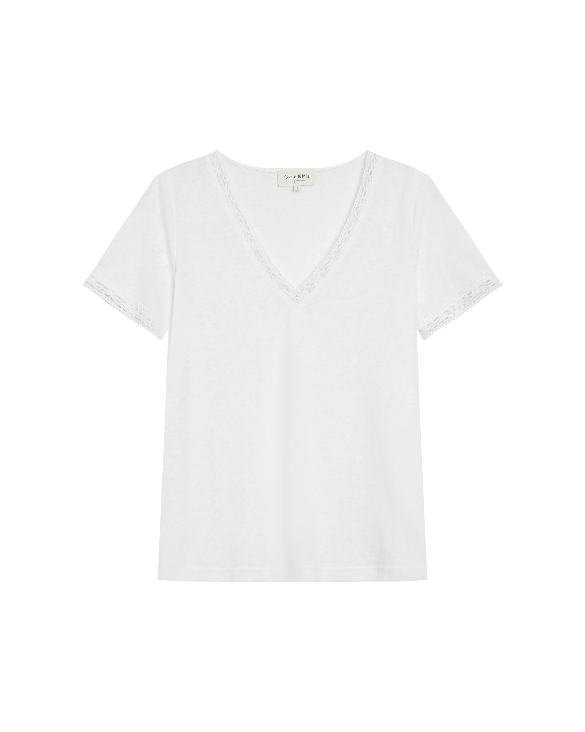 Top col v en dentelle ecru Rome