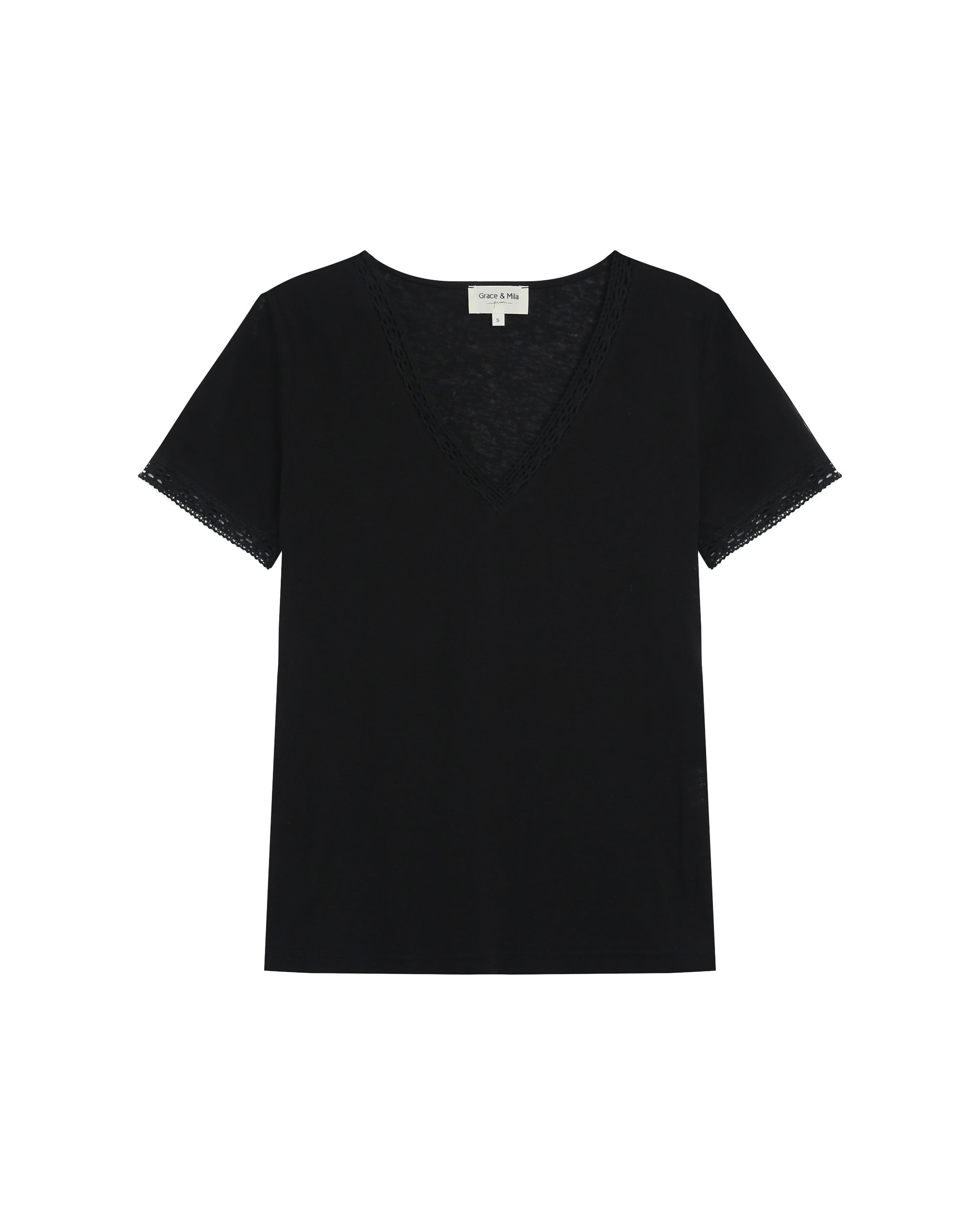 Top col v en dentelle noir Rome