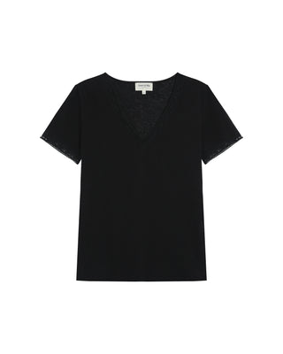 Top col v en dentelle noir Rome