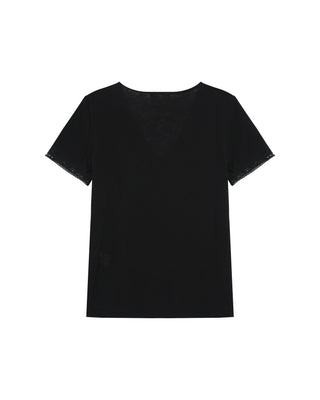 Top col v en dentelle noir Rome