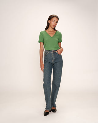 Top col v en dentelle vert Rome