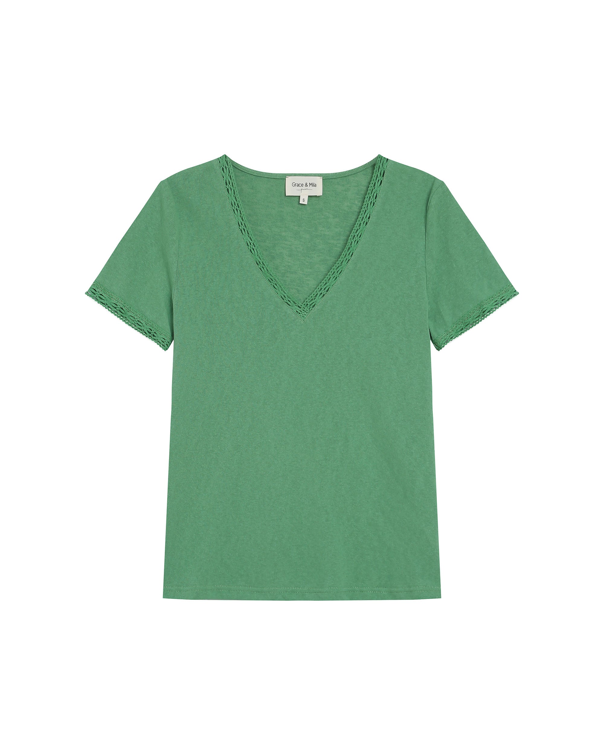 Top col v en dentelle vert Rome