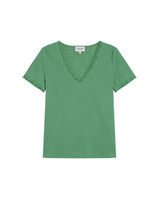 Top col v en dentelle vert Rome