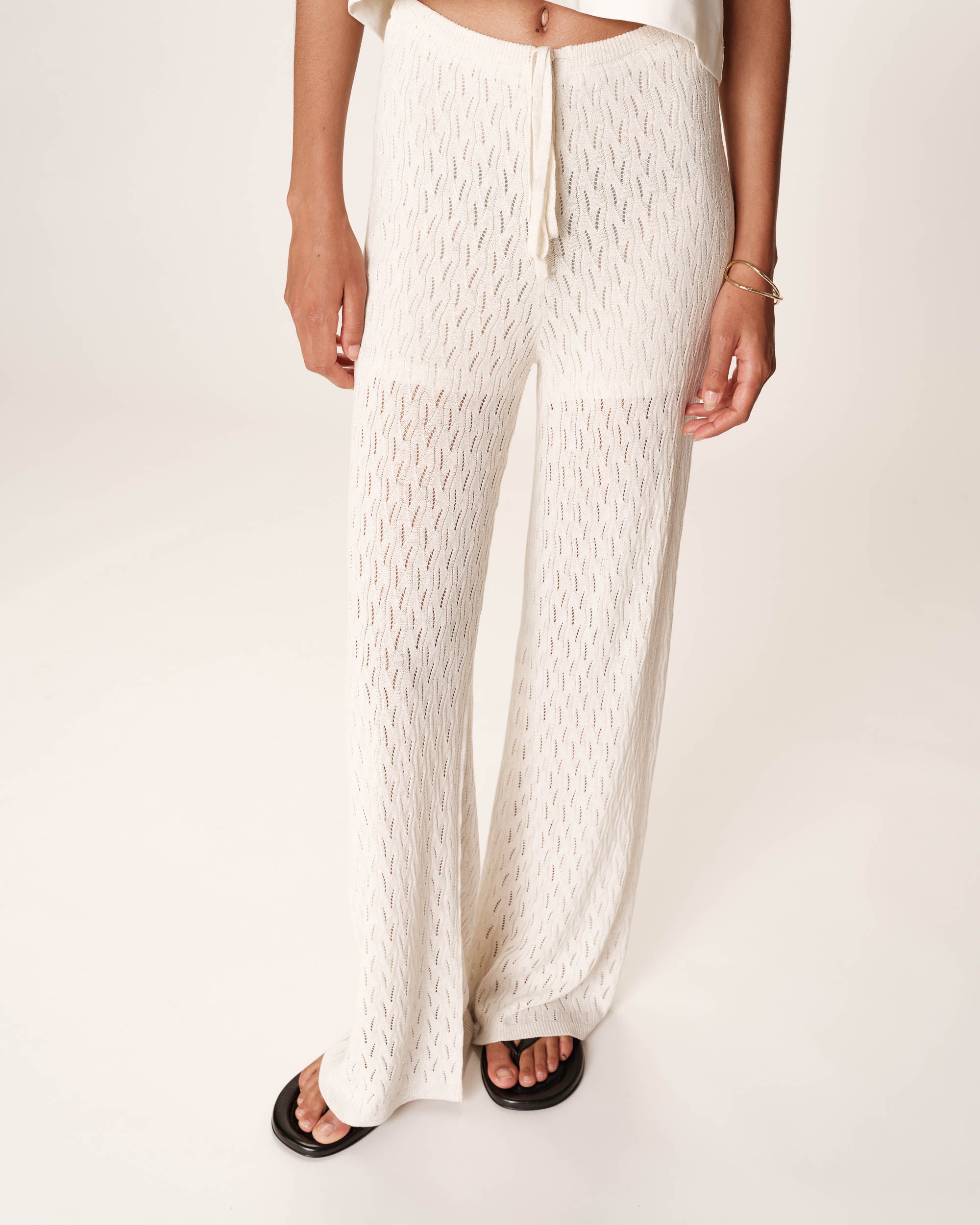 Pantalon en maille ajoure ecru Romy