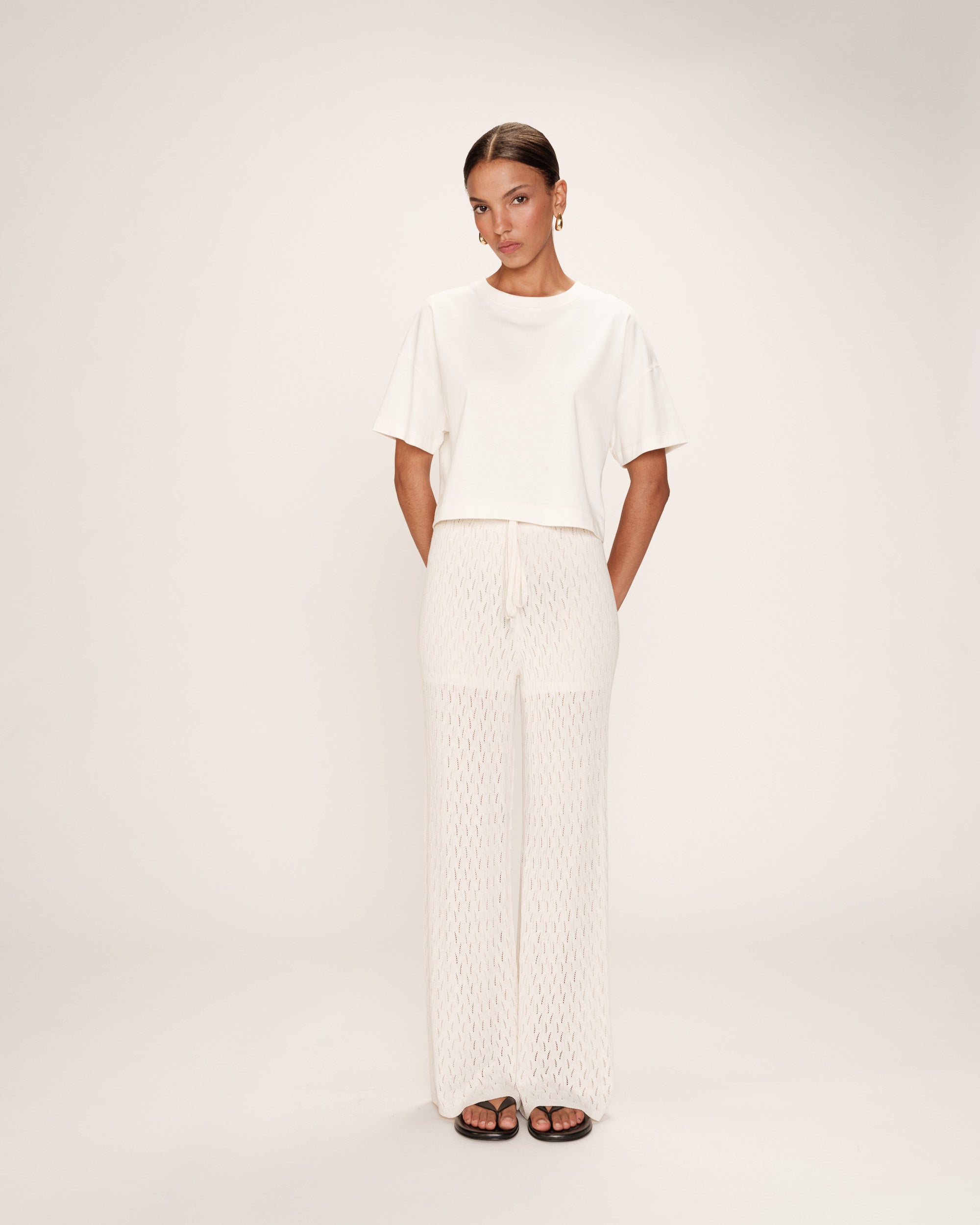 Pantalon en maille ajoure ecru Romy