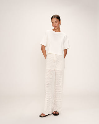 Pantalon en maille ajoure ecru Romy