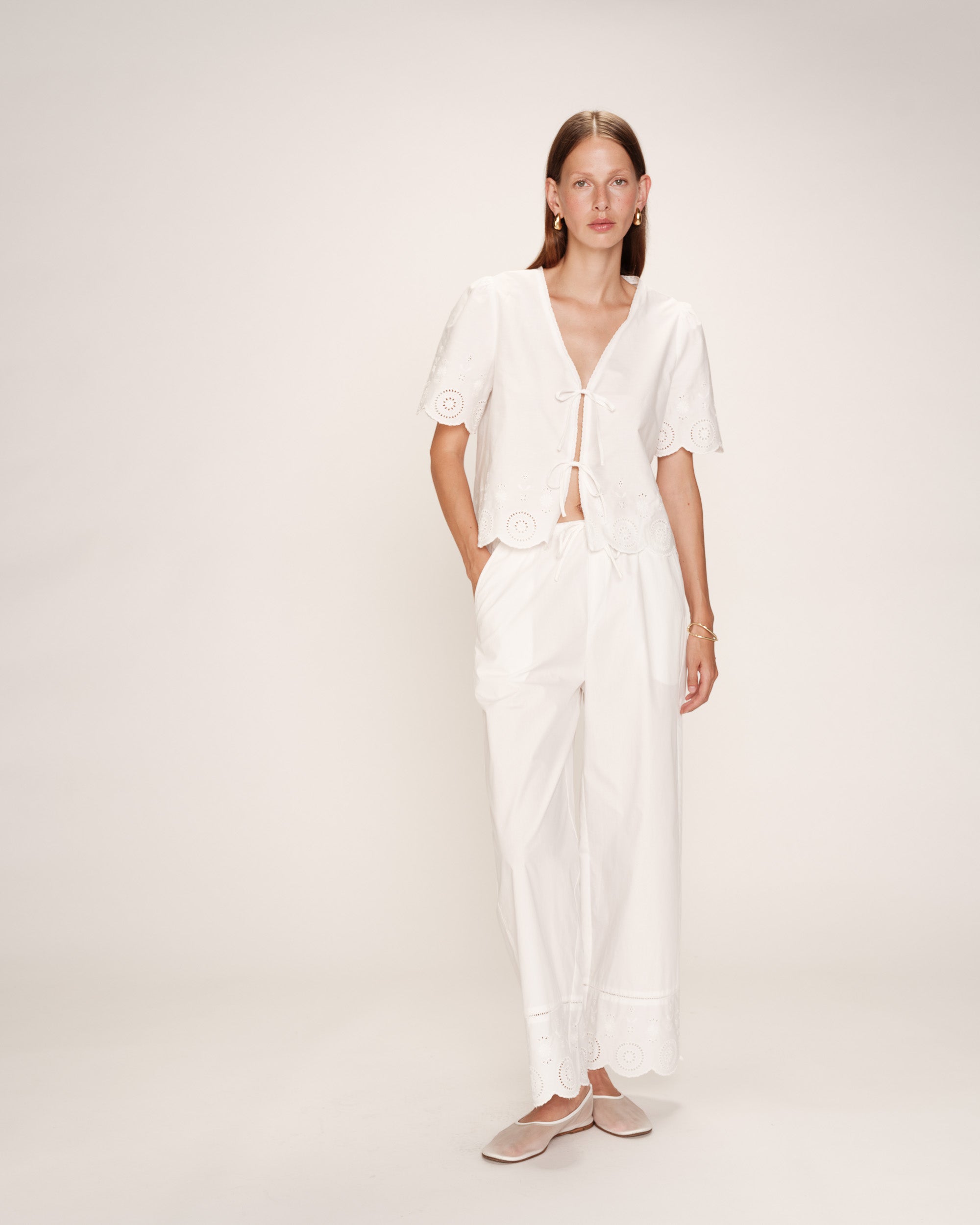 Eyelet embroidered blouse ecru Rosie