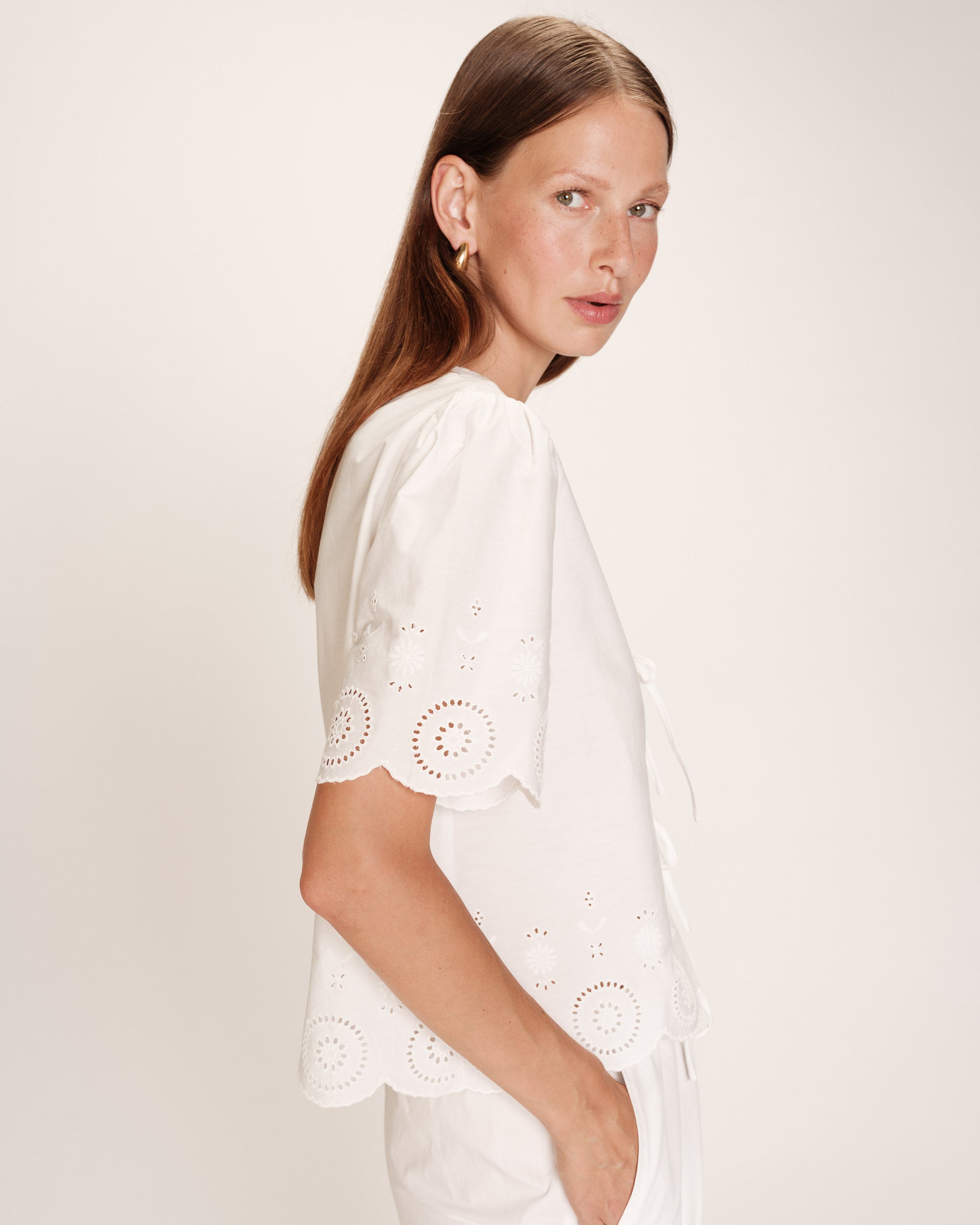 Eyelet embroidered blouse ecru Rosie