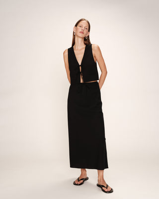 Long linen & cotton skirt black Rousse_13225