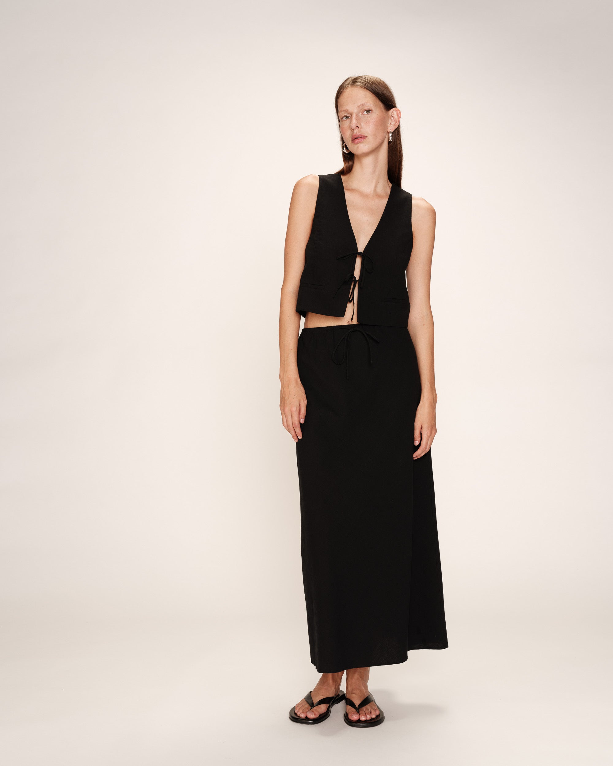 Long linen & cotton skirt black Rousse_13225