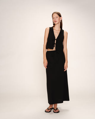 Long linen & cotton skirt black Rousse_13225