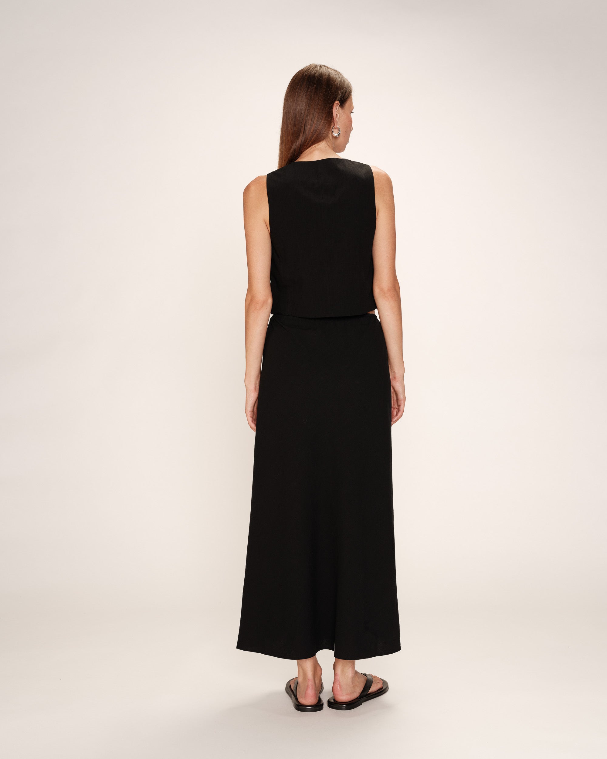 Long linen & cotton skirt black Rousse_13225