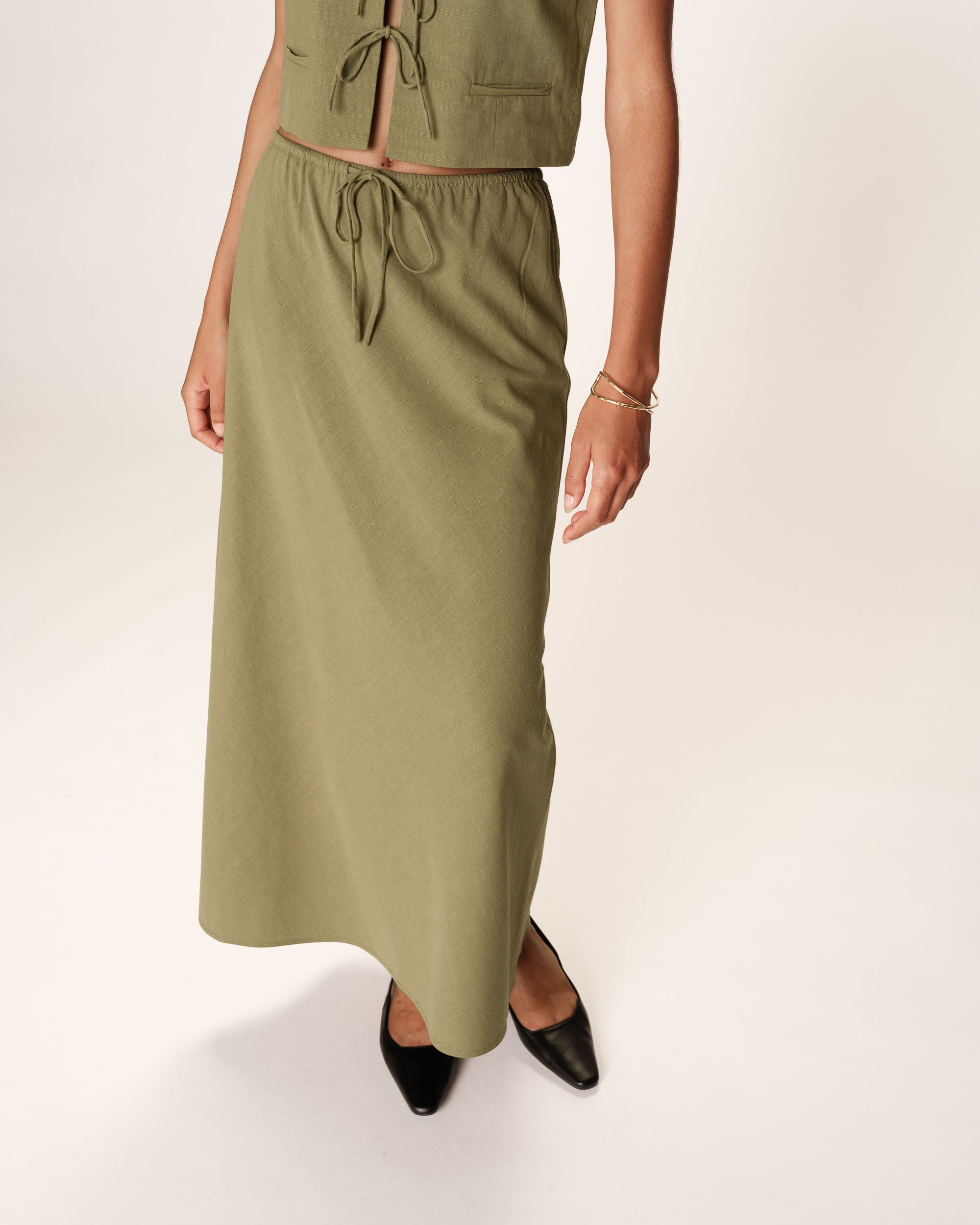 Long linen & cotton skirt vert Rousse_13225