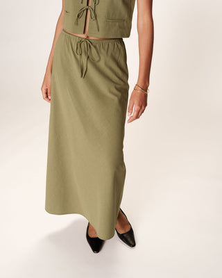 Long linen & cotton skirt vert Rousse_13225