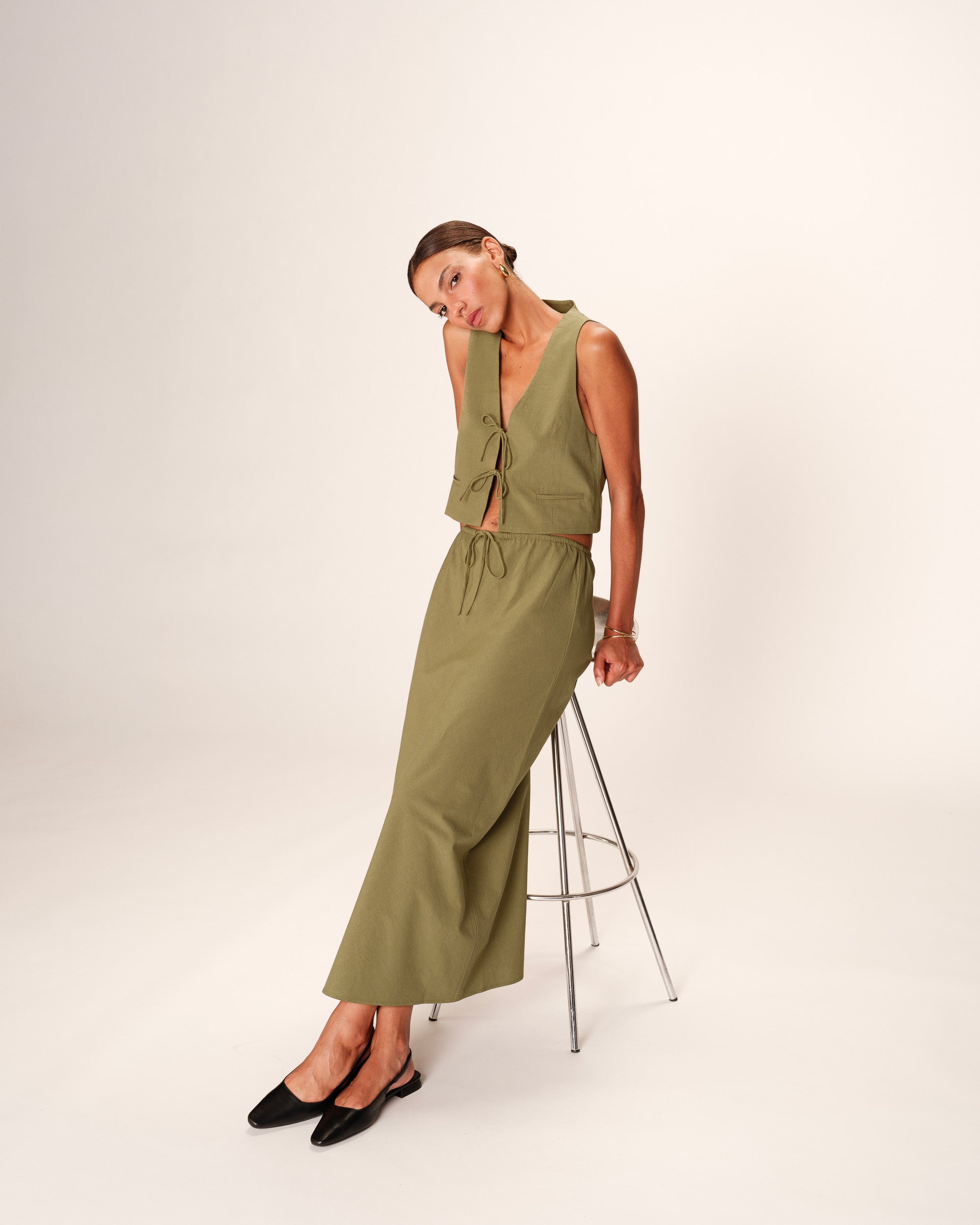 Long linen & cotton skirt vert Rousse_13225
