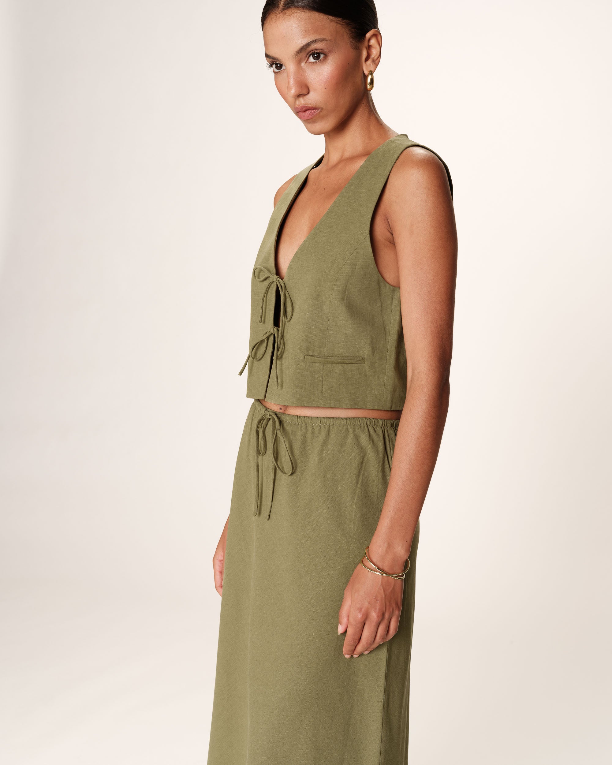 Long linen & cotton skirt vert Rousse_13225