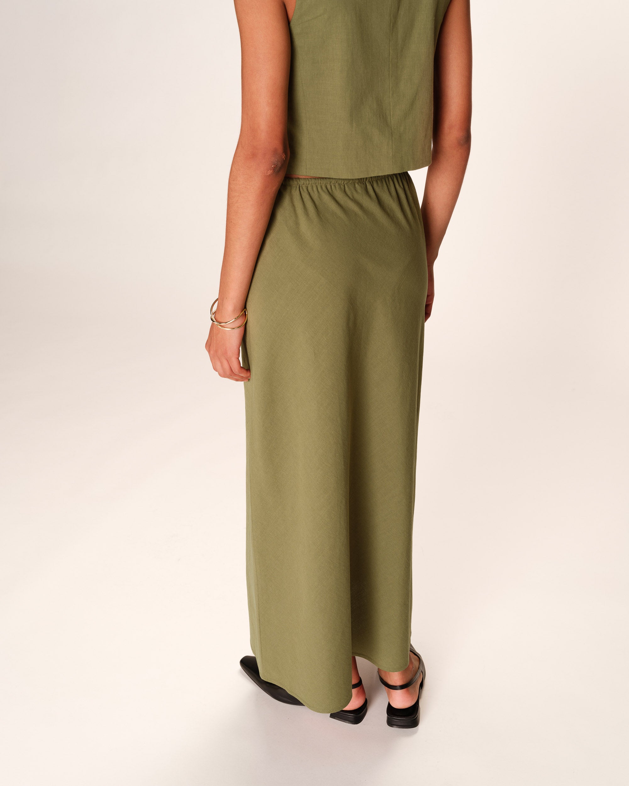Long linen & cotton skirt vert Rousse_13225