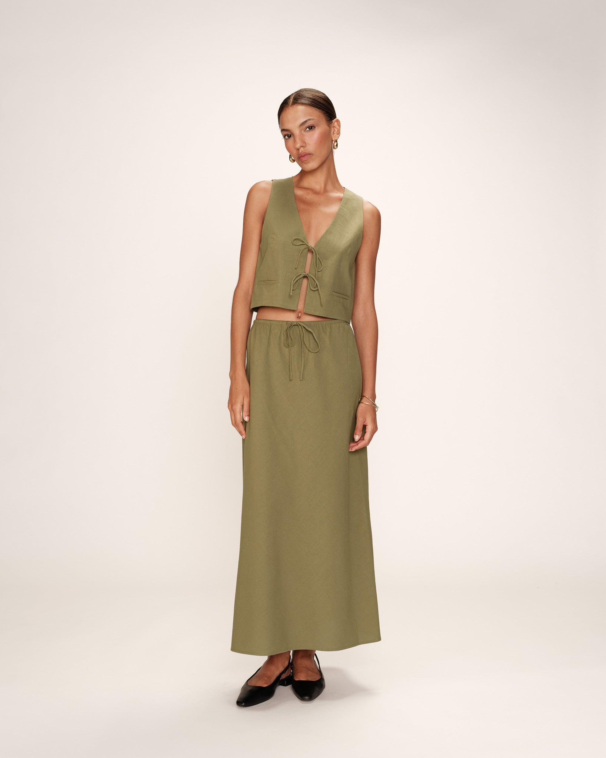 Long linen & cotton skirt vert Rousse_13225