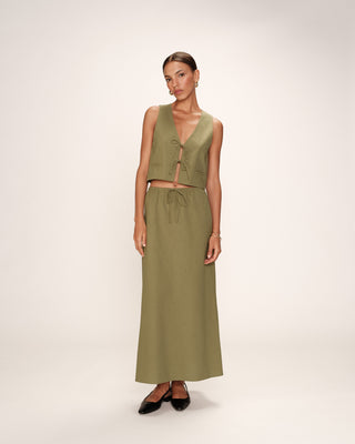 Long linen & cotton skirt vert Rousse_13225