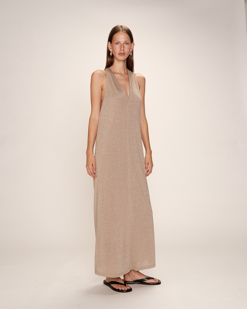 ROBE MI-LONGUE TAUPE RANI